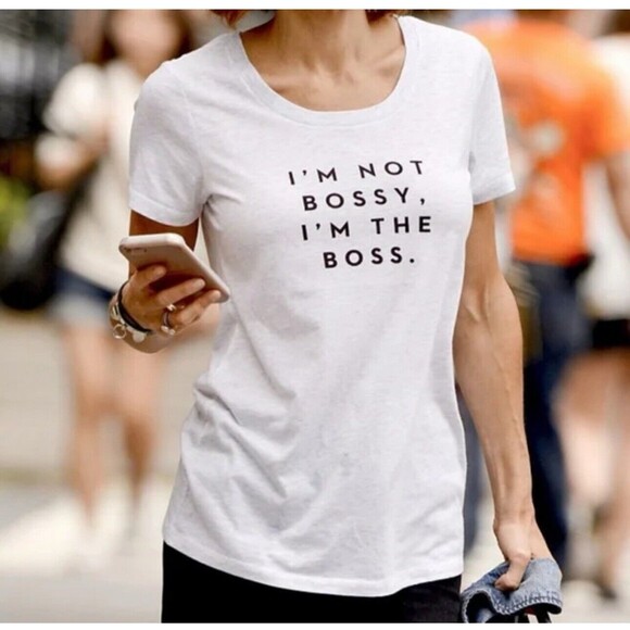 Milly 'I'M NOT BOSSY I'M THE BOSS'  Gray Short Sleeve Round Neck Slub T-shirt - Picture 1 of 11